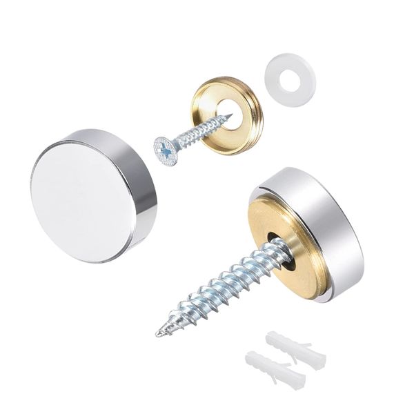 METALLIXITY 4pcs 16mm Mirror Screws Decorative Cover Cap Nails Brass Polished Sign Advertising Hardware Construction Silver Tone