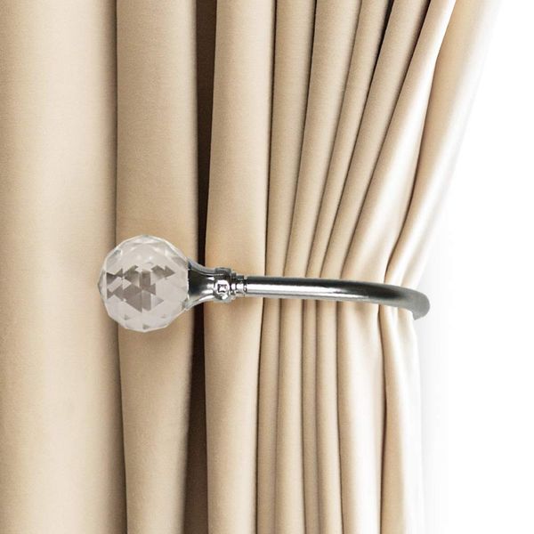 PHOEWON 2 Pack Curtain Holdbacks Acrylic Crystal Ball Curtain Tie Backs U Shaped Metal Curtain Holdbacks Wall Mounted Curtain Hook backs (Small, Silver)