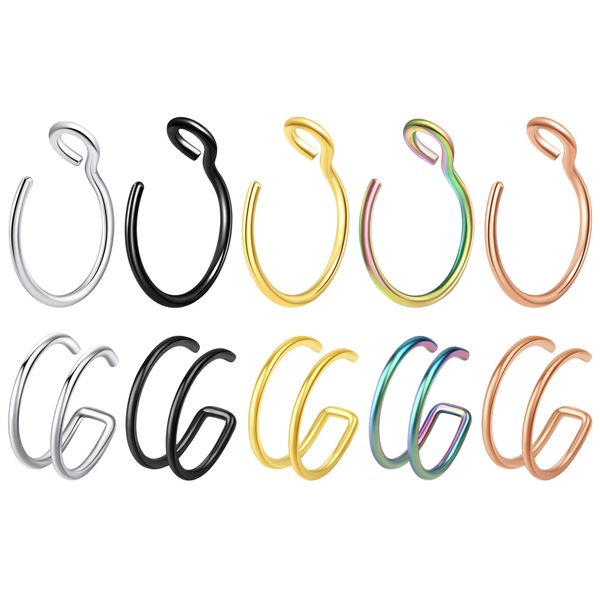 Velcare Nose Rings Hoops Nose Piercings Hoop Nose Ring Lip Rings Nose Cuffs Nose Rings for Women Men Nose Hoops Double Hoop Nose Ring, Stainless Steel, no gemstone