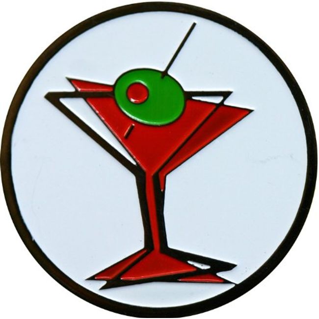 Martini Glass with Olive Golf Ball Marker with Choice of Happy Hour or Happy Olives Hat Clip