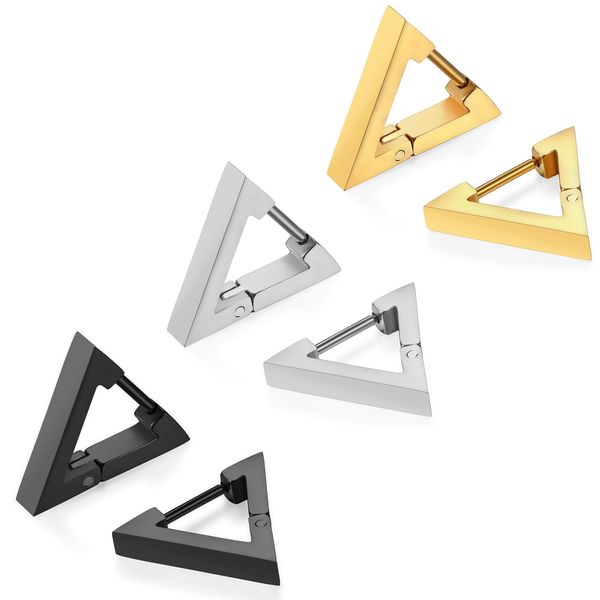 JewelryWe Unisex Stainless Steel Triangle Shape Ear Stud Ring