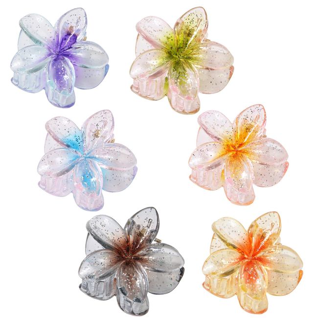 MEISO 6 Stück Blumen Haarklammer, Plumeria Flower Hair Claw Clips, Haarspangen Damen, Blumenhaarnadel Trendige Haarnadel Rutschfeste Kunststoff Haarspangen, für Frauen Mädchen Haarstyling Zubehör (B)