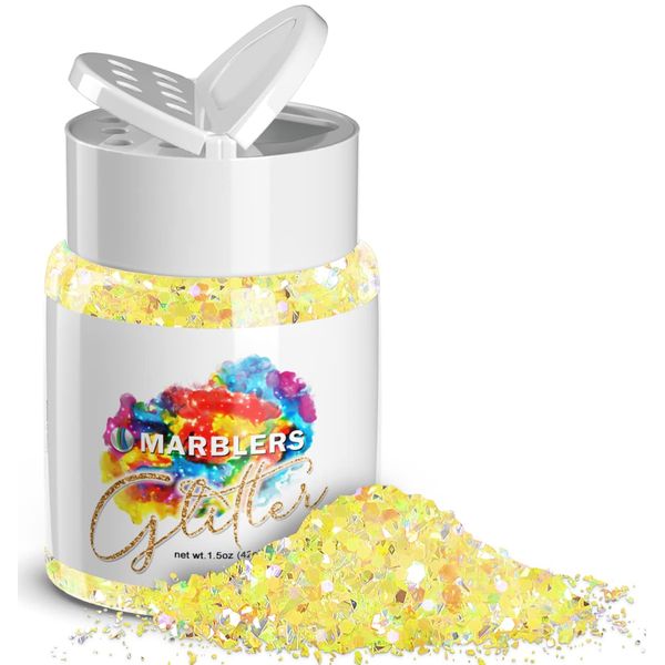 MARBLERS Holographic Glitter [Mixed Yellow] 1.5oz (42g) | Chunky | Non-Toxic, Vegan, Cruelty-Free | Face, Body, Eyeshadow, Hair, Festival, Party Makeup | Nail Art, Polish, Resin, Tumbler, Slime, Craft