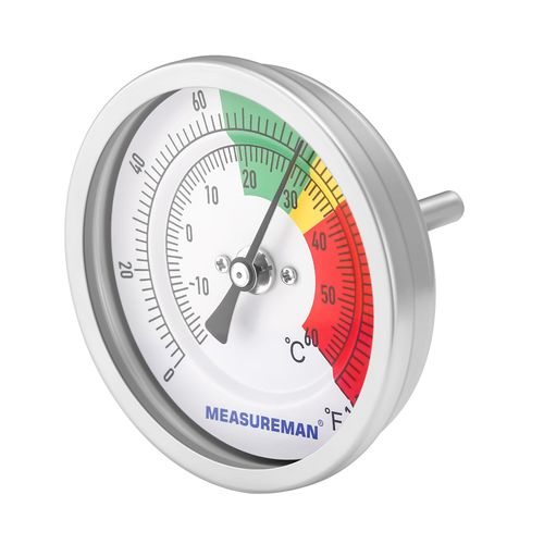 MEASUREMAN Stainless Steel Bimetal Thermometer, 3” Dial, Dual Scale 0-140°F/-20-60°C, 1/2” NPT Center Back Mount, Adjustable for HVAC, Brewing, Food Processing