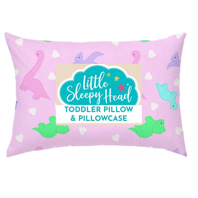 Little Sleepy Head Toddler & Youth Pillow w/Pillowcase (Toddler (13x18), Dinosaurs (Pink))