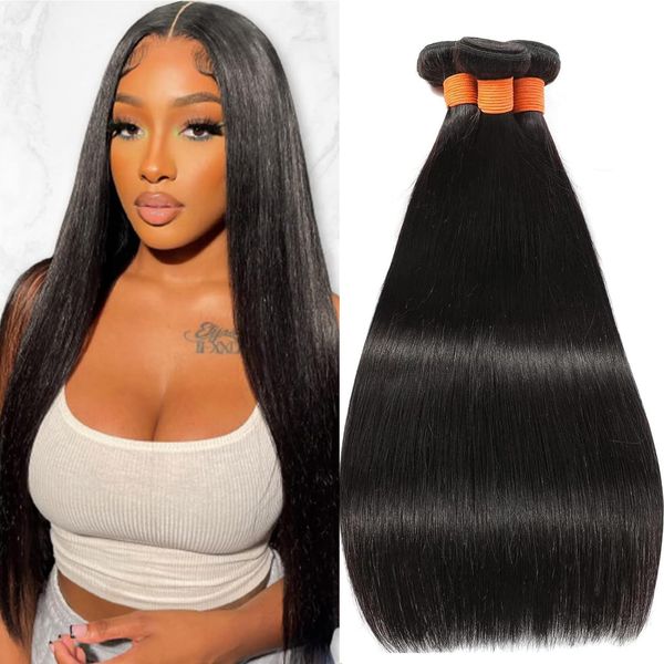 Lolatemi Straight Bundles Human Hair 18 20 22 Inch 3 Bundles 100% Unprocessed Virgin Brazilian Human Hair Bundles Straight Weave Bundles Human Hair Extensions Natural Color