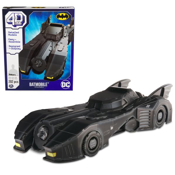 4D Build, DC Batman Retro Batmobile 3D Puzzle Model Kit with Stand 202 Pcs, Batman Toys Desk Décor, Building Toys, 3D Puzzles for Adults & Teens 12+