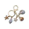 Seashell and Starfish Charm Keychain, Gold-Tone Metal Ring, Beach Theme