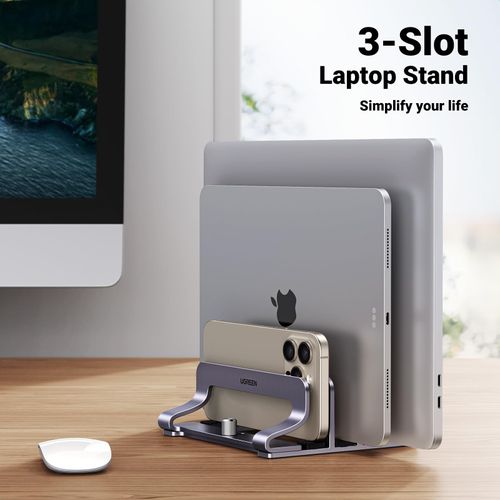 UGREEN Vertical Laptop Stand for Desk Triple Slot Laptop Stand Holder Adjustable Dock Aluminum Desktop Stand Compatible with MacBook Air Pro, Microsoft Surface Laptop 4, LG Gram 17