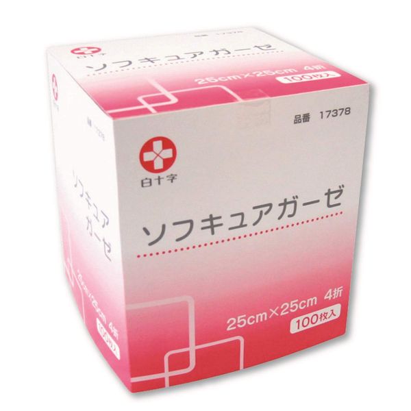 White Cross Non-Woven Gauze, Soft Cure Gauze, 9.8 x 9.8 inches (25 x 25 cm), 4 Folds, 100 Sheets, General Medical Equipment