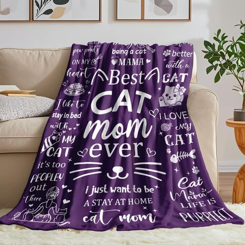 Cat Mom Gifts Blanket for Women, Cat Mom Throw Blankets for Women Soft Flannel Blanket 60"x50" Cats Themed Gifts for Cats Lovers