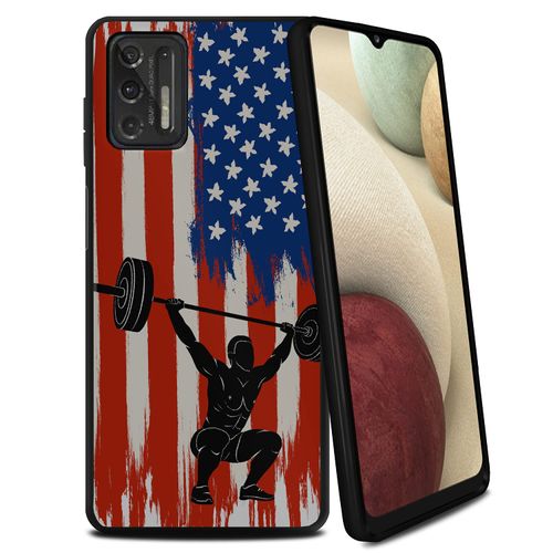 CasesOnDeck Case for [Motorola Moto G Stylus (2021 ONLY) / G Stylus TPU Case][Gel Flex TPU] American Flag Sports Series Cover, Slim TPU Cover -Weightlifting
