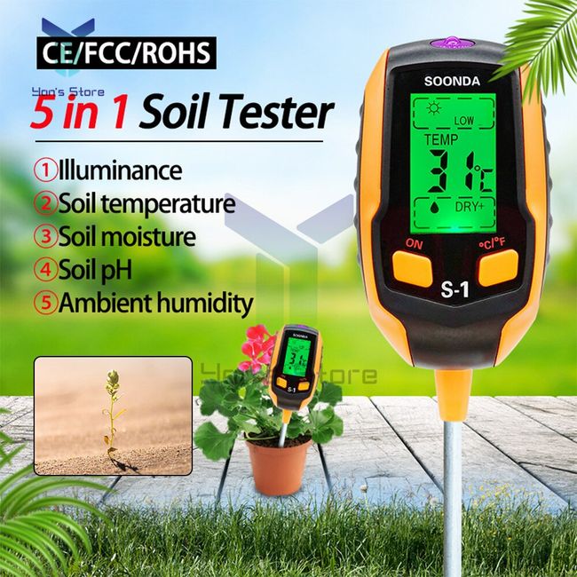 5 in 1 Soil PH Water Moisture Meter Garden Plants Flowers Moist Tester  Analyzer