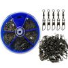 100pcs Barrel Swivel with Safty Snap Connector Fishing Tackle Box Kit,Size 6#,8#,10#,12#,14#