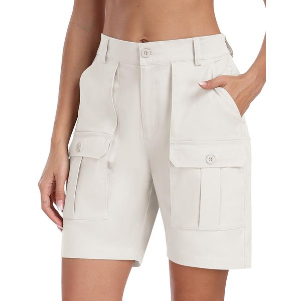 MoFiz Bermuda shorts Damen Kurze Wanderhose schnelltrocknend outdoorshorts cargo shorts Weiß XXL