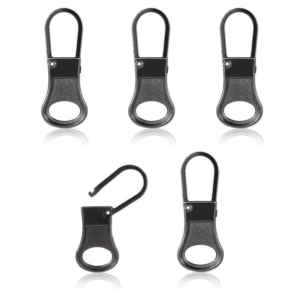 5pcs Zipper Pull Replacement, Detachable Zipper Tab Zipper Pullers Repair Handle Metal Pull Cord Extender Zipper Head Mend Fixer for Clothing Backpack Jackets Pants Boots Luggage(Dark Grey)