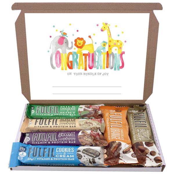 Fulfil Protein Bars & Vitamins Chocolate 6x60g Gift Box Hamper Snack Low Sugar Carbs Fulfill Bar (Congratulation)