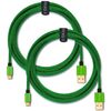 2x 4m charging cable for PS4 controller, micro USB charging cable, micro USB cable, nylon, micro USB, fabric jacket, aluminum plug, green-black