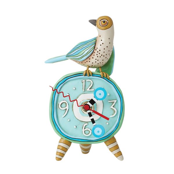 Enesco Allen Designs Perched Bird Sculpted Desktop Clock, 7.87 Inch, Multicolor