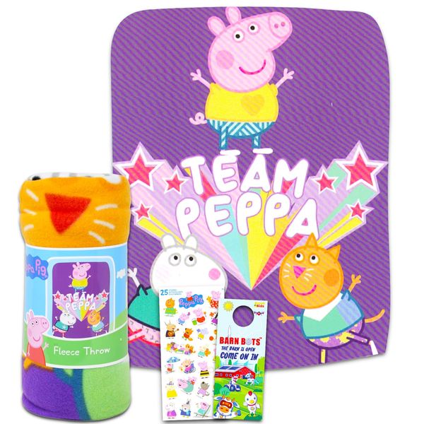 Peppa Pig Fleece Blanket Set - Bundle with Peppa Pig Blanket for Girls, Peppa Pig Stickers, and More | 45" x 60" Peppa Pig Throw Blanket