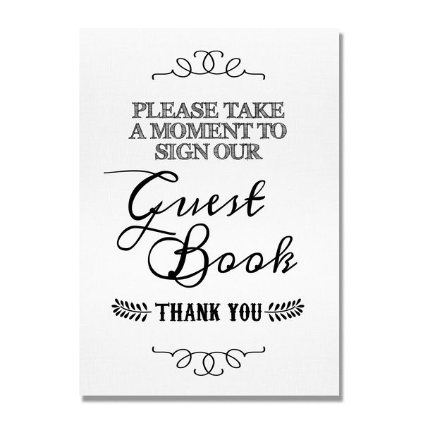 Vintage Wedding Guest Book Table Sign (GG) (White)