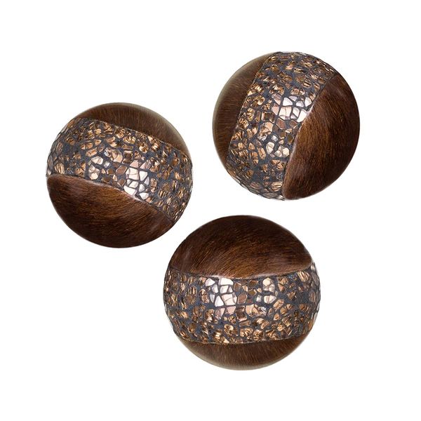 Schonwerk Walnut Decorative Orbs for Bowls and Vases (Set of 3) Resin Sphere Balls for Living, Dining Room, Coffee Table Centerpiece Home Decor - Great Gift Idea (Crackled Mosaic)