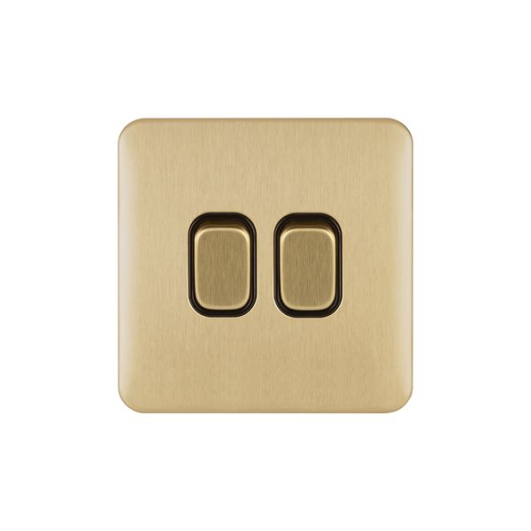 Schneider Electric Lisse Screwless Deco - Double 2 Way Light Switch, 10AX, GGBL1022BSB, Satin Brass with Black Insert