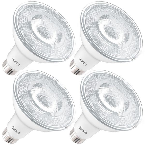 Sunco 4 Pack Dusk to Dawn Light Bulbs Flood Light Outdoor PAR30 LED, Photocell Sensor, 11W=75W, 4000K Cool White, 850 LM, IP65 Waterproof, Light Sensing Auto On/Off Security Porch Light UL