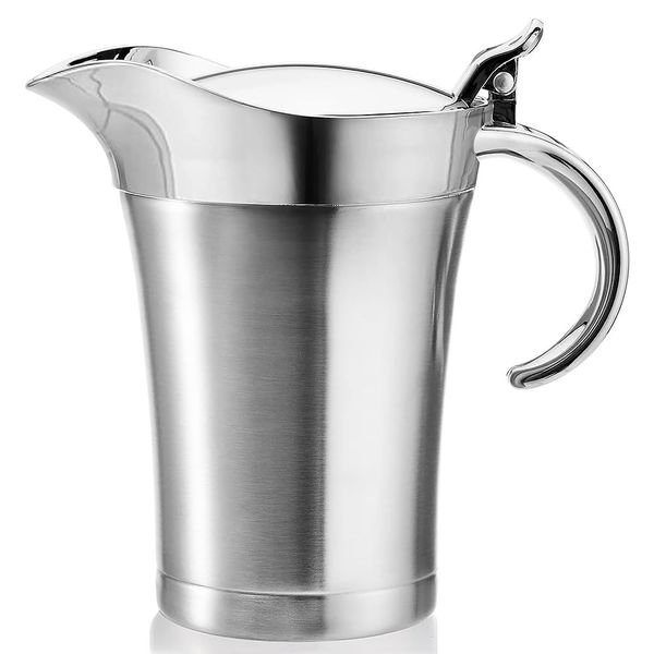 Gravy Boat Stainless Steel Gravy Boat Sauce Jug, Double Wall Insulated Gravy Jug with Lid Ideal for Gravy, Custard, Cream, Sauce (750ml)