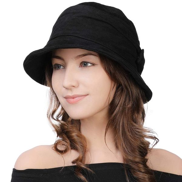 Womens 1920s Vintage Fedora Bowler Cloche Bucket Church Derby Party Hat Fall Winter Floppy Ladies Black