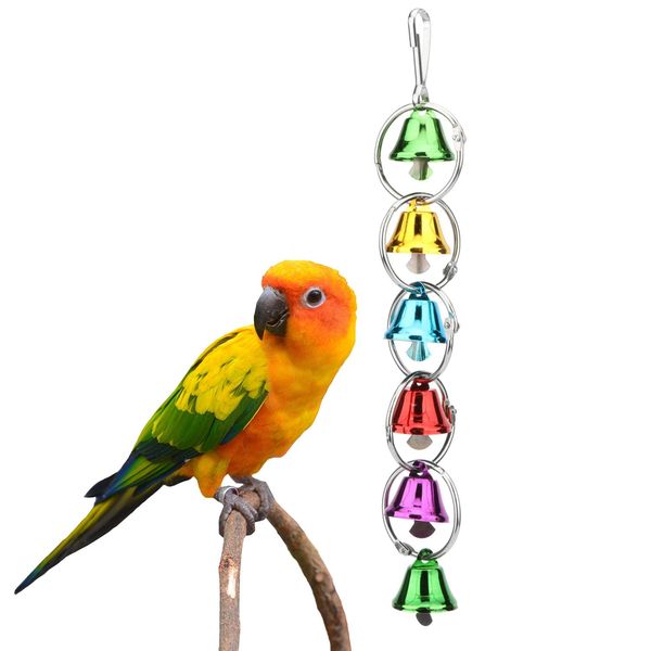 Hypeety Parrot Chew Toys Swing Colorful Bells Chandelier Bird Hanging Toy Parrot Cage Craft Toys Cages African Grey Conure Cockatiel (A)