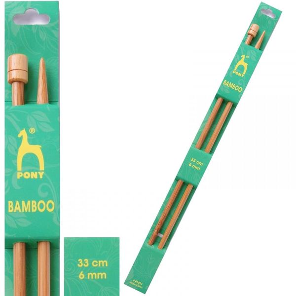 Pony Single Ended Bamboo Knitting Pins, Multi-Colour, 6mm