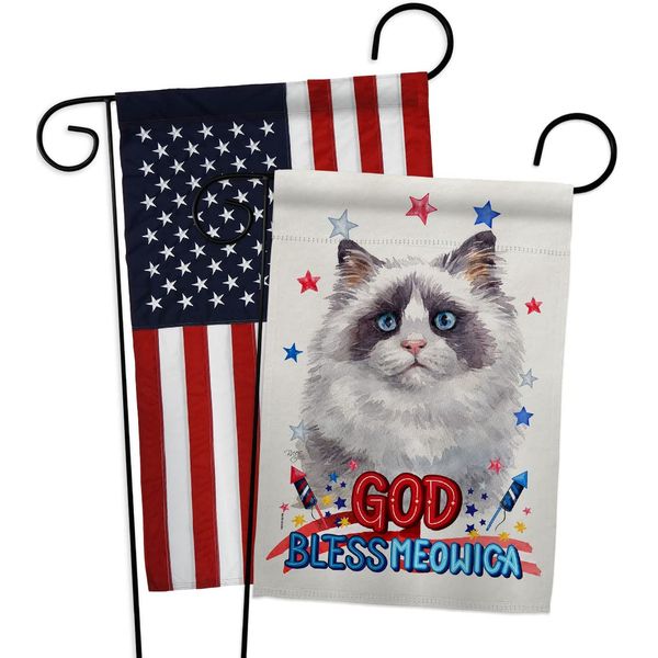 Breeze Decor Patriotic Blue Bicolor Ragdoll Garden Flag-Pack Cat Kitten Meow Spoiled Paw Fur Pet Nature Farm Animal Creature Applique House Banner Small Yard Gift Double-Sided, Made in USA