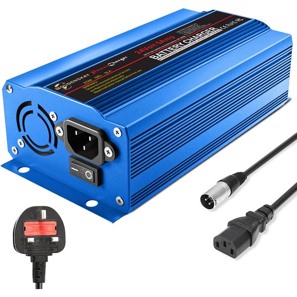 MOUDENSKAY 24V 5A Smart Automatic Battery Charger, Portable Battery Maintainer 24v battery charger for Car Boat Lawn Mower Marine Scooter Wheelchair Motorcycle eBike(Blue)