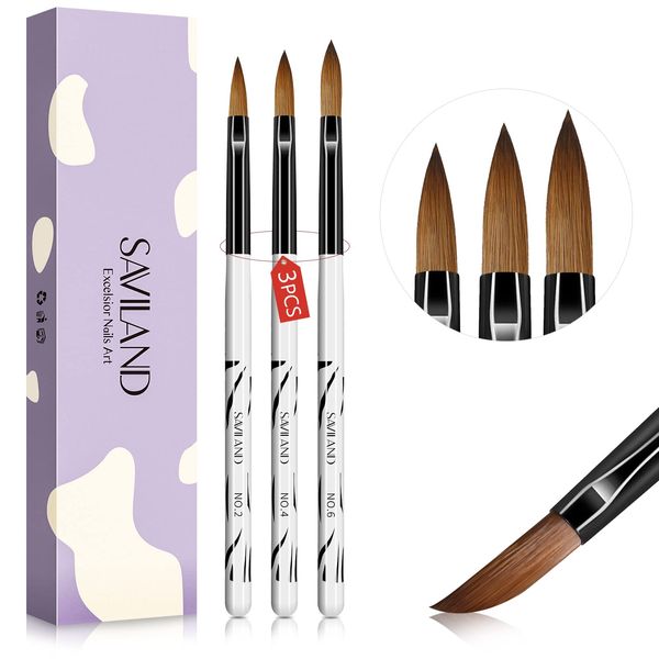 Saviland 3PCS Acrylic Nail Brush - Size 2/4/6 Nail Brush for Acrylic Powder, Zebra Handle Wooden Acrylic Brush for Nails, Nail Art Brush for Acrylic Nails, Acrylic Brush Set for Nail Carving&Extension