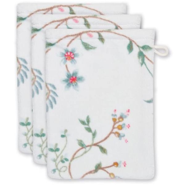PiP Studio Les Fleurs Face Cloths Set of 3 White Size 16 x 22 x 3 cm