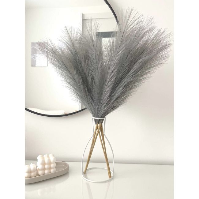 Pusuny Faux Pampas Grass,7 PCS 24 inch Gray Pampas Grass Decor, 7 Branches | Each Stem Fluffy Small Pompous Grass for Vase Filler in Table Vase Decor for House, Office, Boho Wedding Flower (Gray)