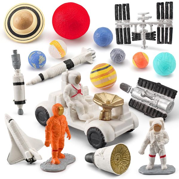 19PCS Planets Solar System Astronaut Figure Toy Children Solar Power Kit Space Exploration Spaceman Science Kit for Kids Party Birthday Gift