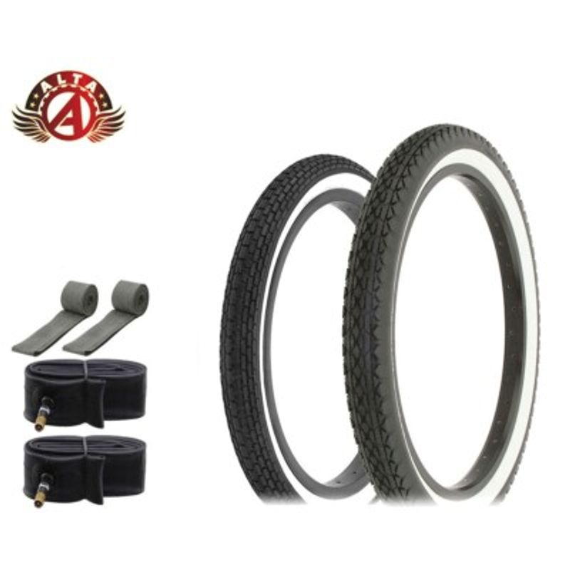 Alta Vintage Schwinn Style Tire Set – 16x1.75 Brick & 20x2.125 Slick – With Tubes – Black