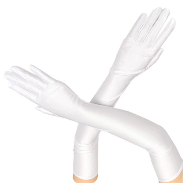 Long White Elbow Satin Gloves Long Evening Gloves for Women Girls,1920s Opera Gloves Velvet Gloves Bridal Fancy Dress Gloves Wedding Prom Party Dance Costume Accessories,21inches