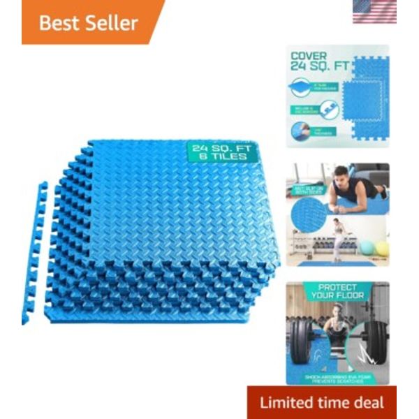 Premium Waterproof Exercise Mat - 6 Tile Interlocking Foam Flooring, 24SQFT