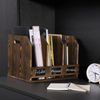 Rustic Burnt Brown Wood Office Document Folder Binder Storage Organizer Rack