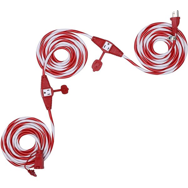 DEWENWILS 25FT Candy Cane Outdoor Christmas Extension Cord Multiple Outlets Plug