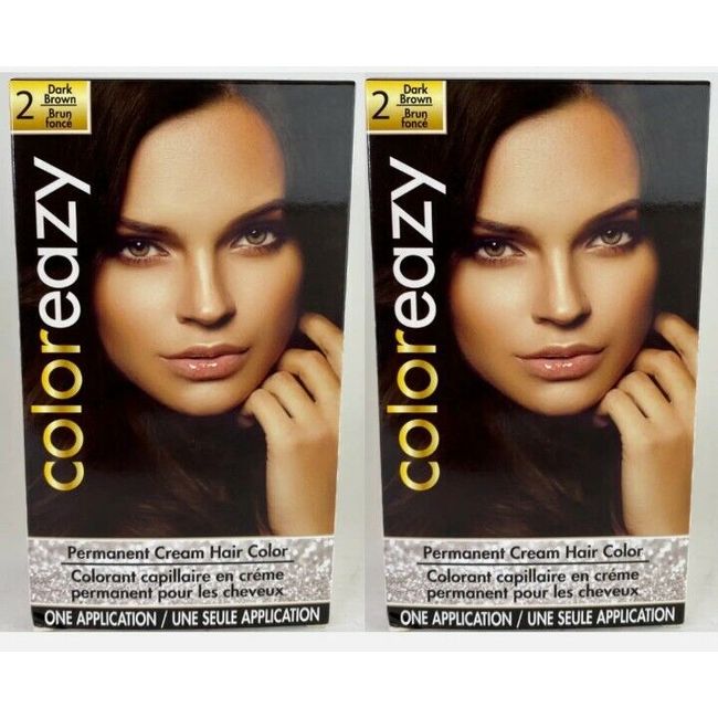 2x Coloreazy Permanent Cream Hair Color One Application #2 Dark Brown New