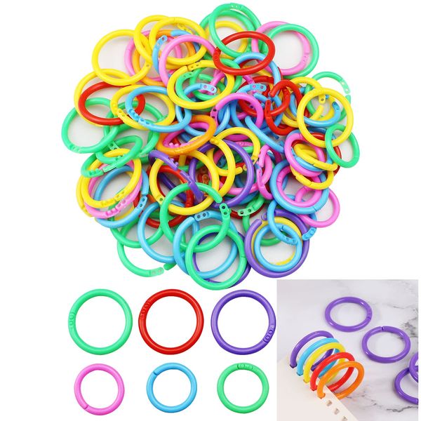 hocadon 100 Stück Kunststoff Binder Ringe Bunte, Loseblatt Verbinder Bücher Ringe, Buntes Buch Binder für Fotoalbum, Scrapbook, Mehrfarben, ​Loose Leaf Binder Ringe in 2 Größen(20 mm, 28 mm)