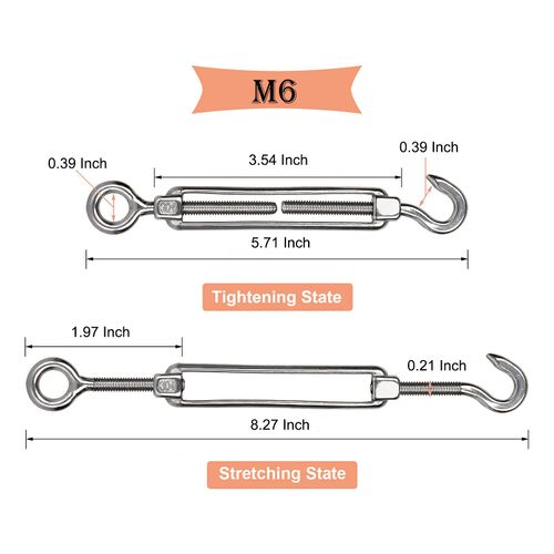 FVIEXE 10Pack M6 Turnbuckle Hook and Eye, Stainless Steel Cables Wire Turnbuckles, Heavy Duty Turnbuckle for Wire Rope Tension, Cable Railing Hardware Kit for Sun Shade Sail, Tent Installation