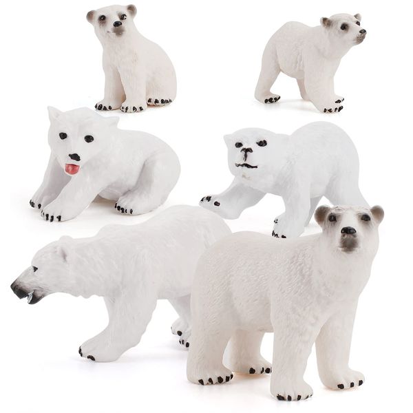 GAICOM Wildlife Animal Model Toy Playsets 6 PCS Realistic Polar Bear Figure Toys Desktop Decoration Collection Party Favors Toys for Kids