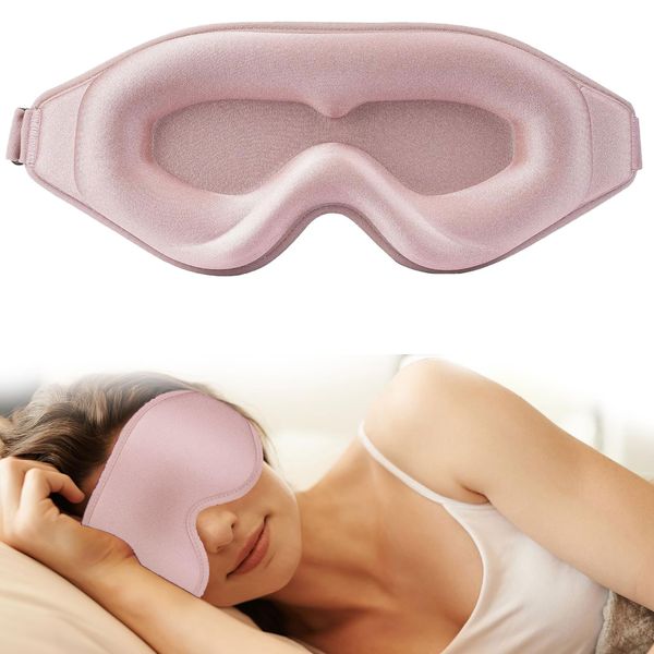 Silk Sleep Mask, 3D Stereo Sleep Eye Mask, Light Design Soft Comfortable Eye Mask, Deep Sleep Eye Mask, Ultra-Light-Blocking Eye Mask, Eye Sleep Shade Cover Suitable for Women Pink