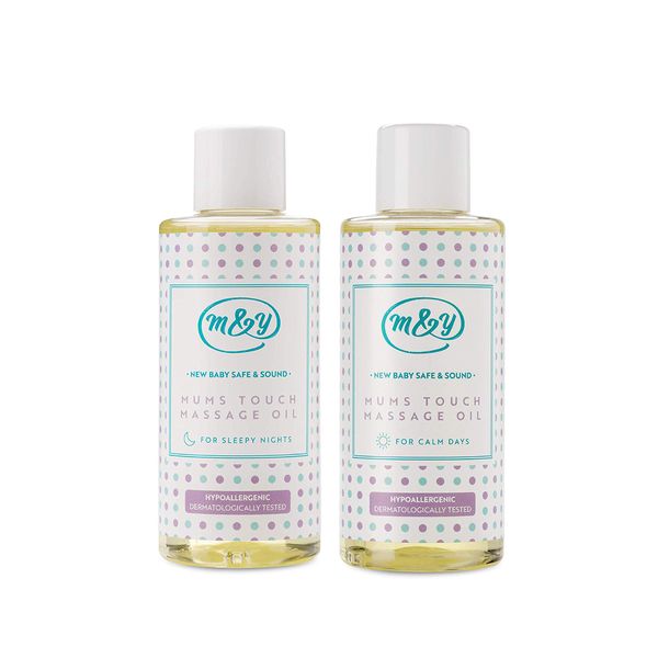 Mum & You New Baby Safe & Sound Mums Touch Massage Oils -Set of 2 Scents. Calm Days and Sleepy Nights. Made with Sunflower Seed Oil, Organic Jojoba, Organic Camomile , Rosemary and Leaf Extract.