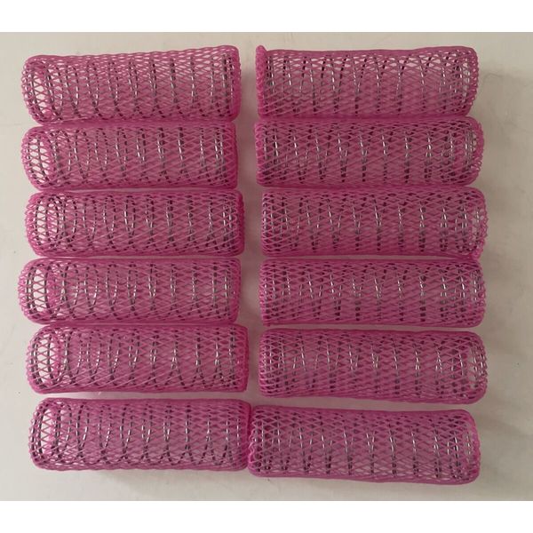 Goody Set 12 Pink Hair Rollers Curlers 7/8" Barrel Wire Brush Mesh Vtg